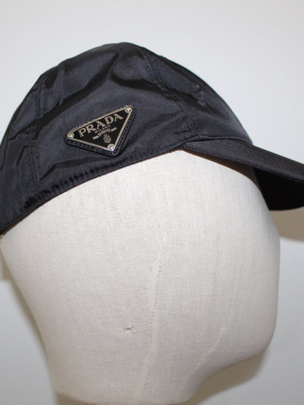 Prada Nylon Triangle Logo Black Baseball Cap Hat M